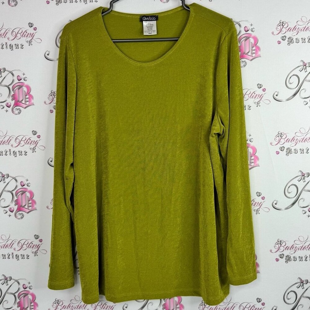 Kim & co long sleeve slinky green retro Olive Long Sleeve Blouse